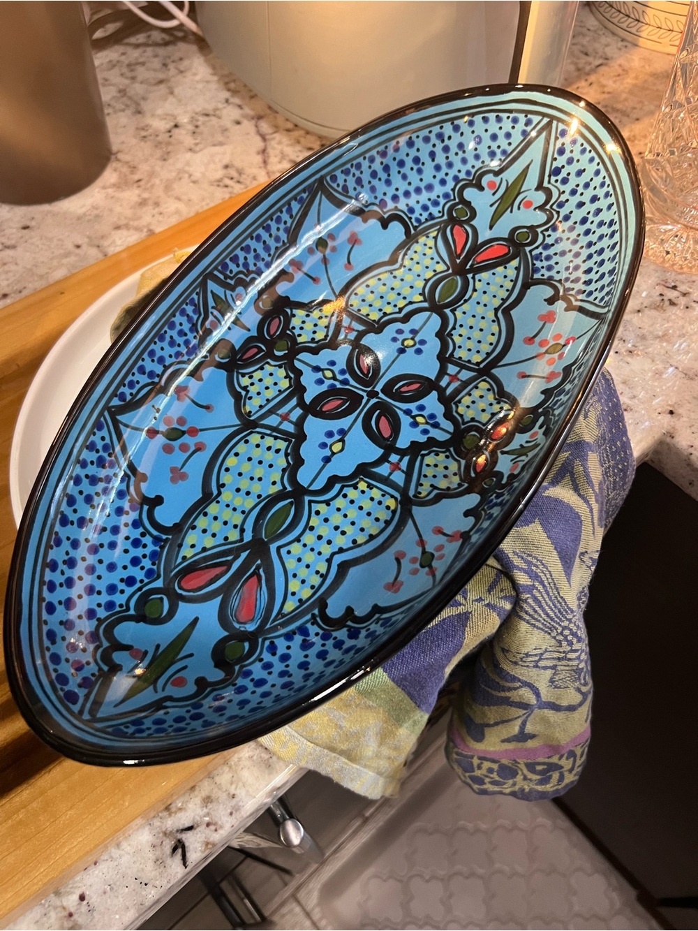 Hand-Painted Blue Decorative Ceramic Oval Platter no chips or crax like new